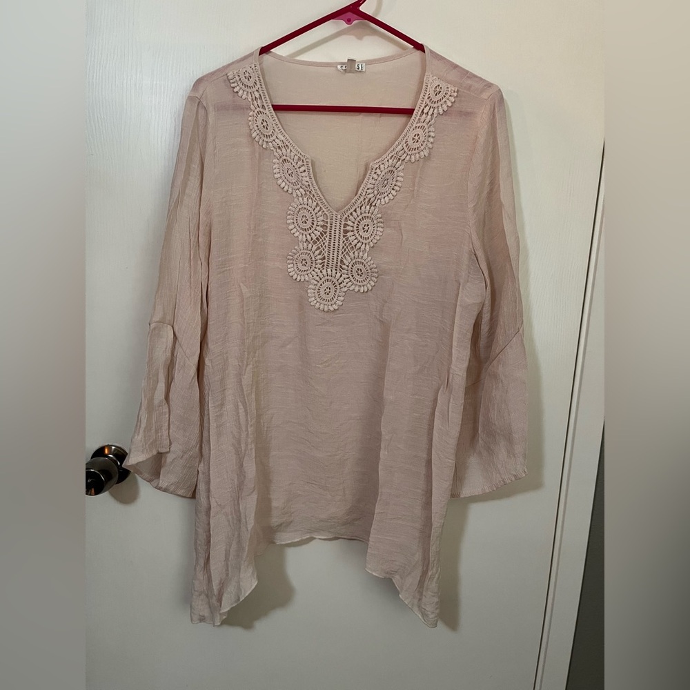 Spense Blush Lace-Accent Tunic Top